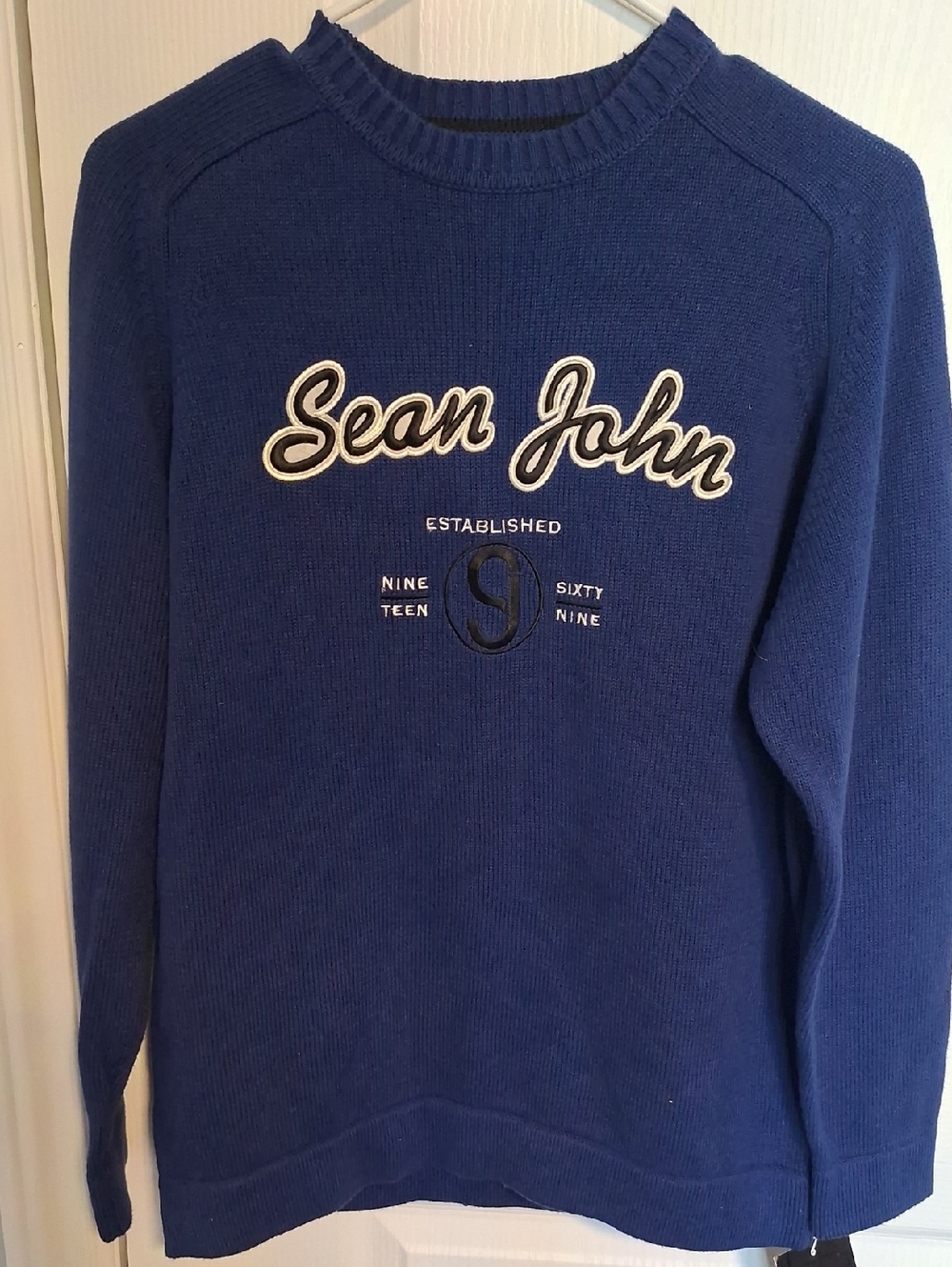 Sean John Men's Crewneck Sweater in Deep Blue with Script Logo